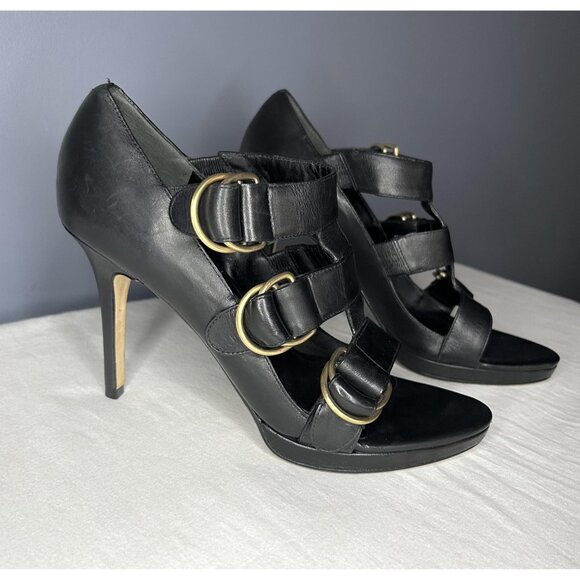 Vintage Cole Haan High Heels Shoes Women 8.5 Black Leather Buckle Strap Open Toe - Picture 6 of 16